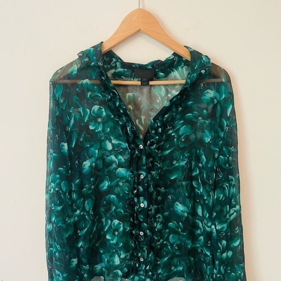J. Crew Collection Emerald Silk Floral Button Down - Picture 1 of 8